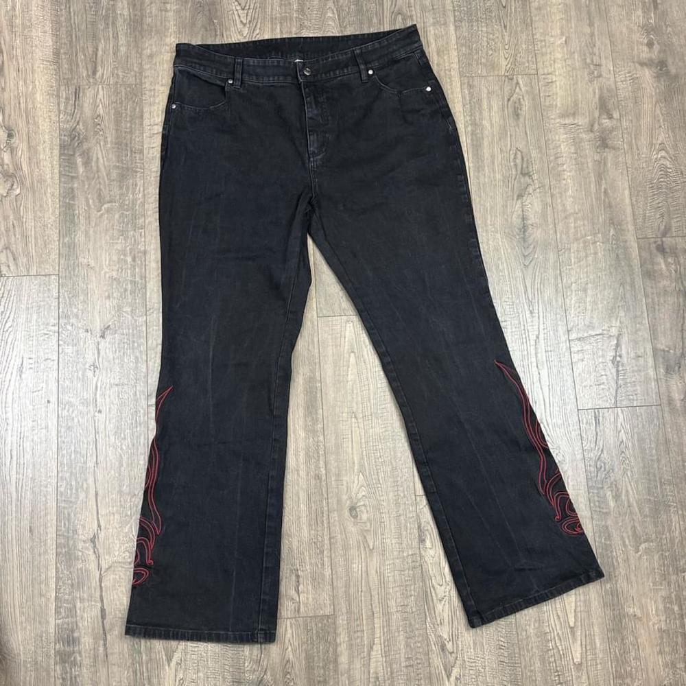 Women's Harley-Davidson Embroiderd Black Bootcut Jeans Size 18 Long